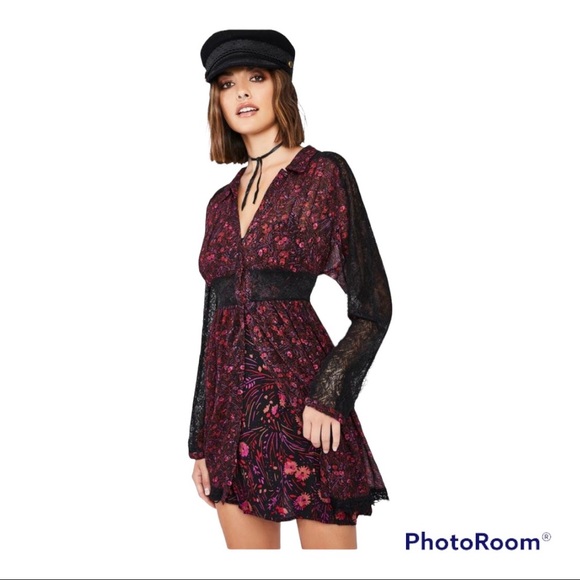 NWT Free People SHEER ROMANCE Mini Floral Mini Dress: Size Small - Picture 2 of 6